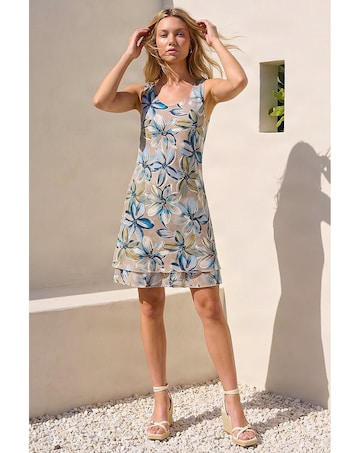Roman Floral Print Double Layer Dress