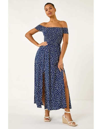 Roman Polka Dot Bardot Maxi Dress