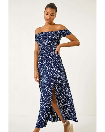 Roman Polka Dot Bardot Maxi Dress
