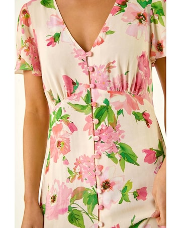 Roman Petite Floral Print Button Dress