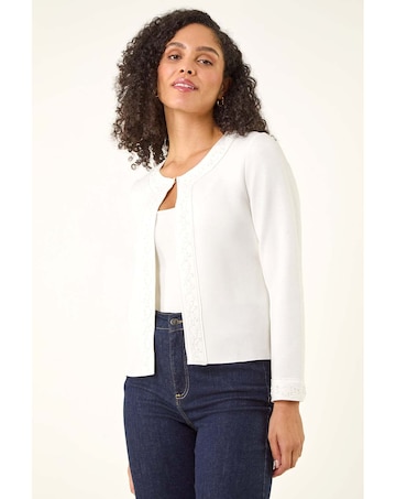 Roman Beaded Trim Open Jacket