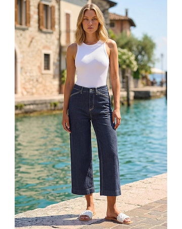 Roman Wide Leg Cropped Denim Culottes