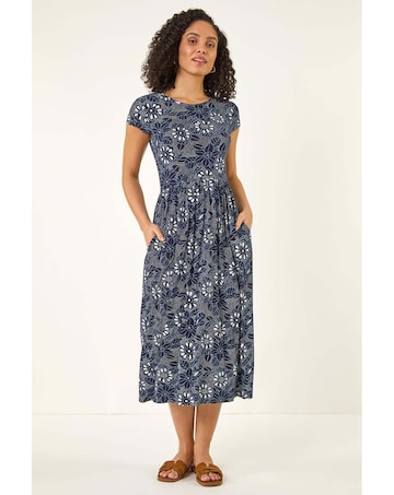 Roman Floral Pocket Stretch Midi Dress