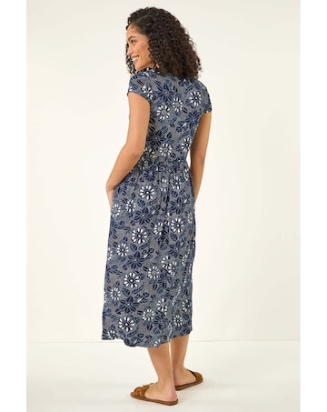Roman Floral Pocket Stretch Midi Dress
