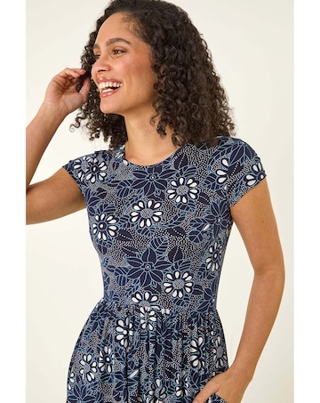 Roman Floral Pocket Stretch Midi Dress