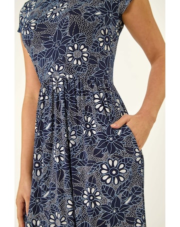 Roman Floral Pocket Stretch Midi Dress