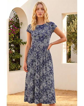 Roman Floral Pocket Stretch Midi Dress