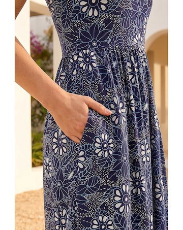 Roman Floral Pocket Stretch Midi Dress
