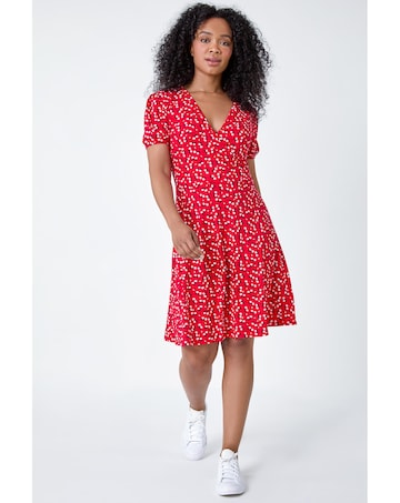 Roman Petite Ditsy Stretch Wrap Dress