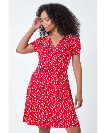 Roman Petite Ditsy Stretch Wrap Dress