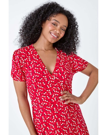 Roman Petite Ditsy Stretch Wrap Dress