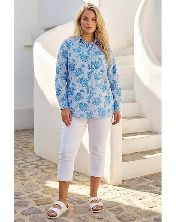 Roman Curve Stripe Floral Print Blouse