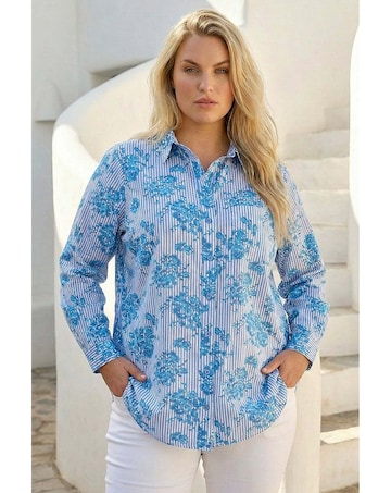 Roman Curve Stripe Floral Print Blouse