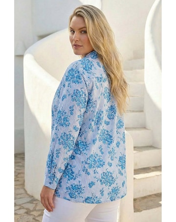 Roman Curve Stripe Floral Print Blouse