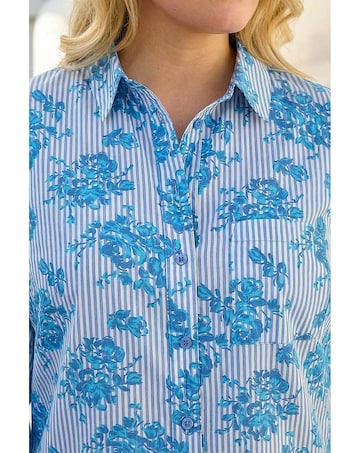 Roman Curve Stripe Floral Print Blouse