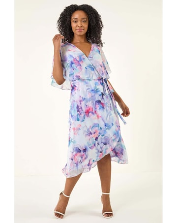 Roman Petite Floral Tie Front Cape Dress