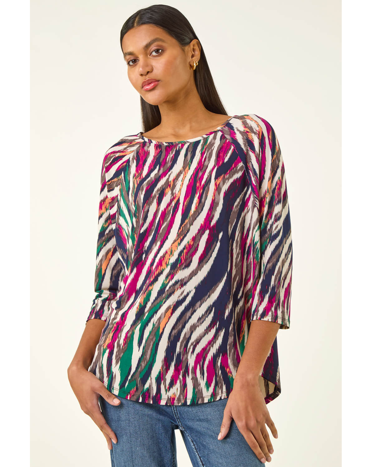 New In - Roman Stripe Print Stretch Tunic Top