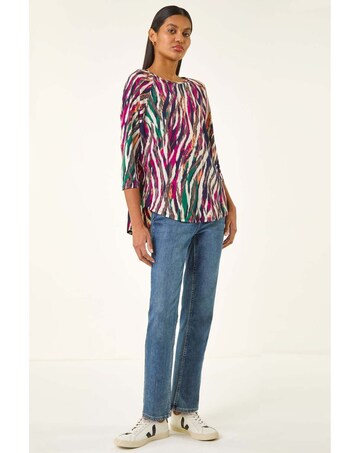 Roman Stripe Print Stretch Tunic Top