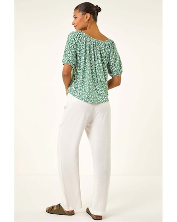 Roman Floral Puff Print Bardot Top