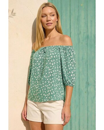 Roman Floral Puff Print Bardot Top