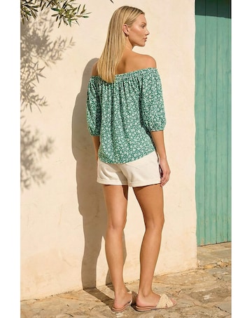 Roman Floral Puff Print Bardot Top