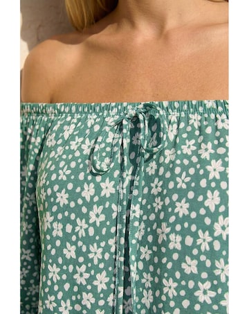 Roman Floral Puff Print Bardot Top
