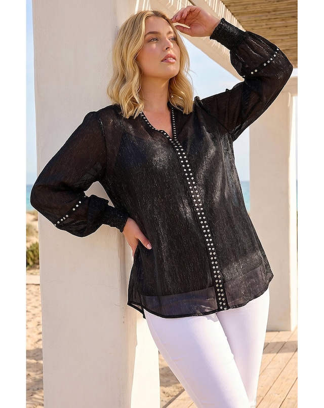 Roman Curve Shimmer Chiffon Blouse