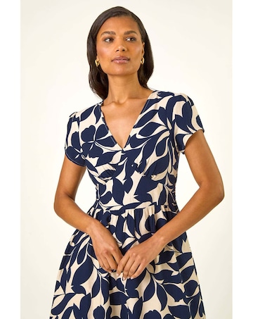 Roman Leaf Print V-Neck Midi Dress