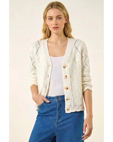 Roman Scallop V-Neck Knit Cardigan