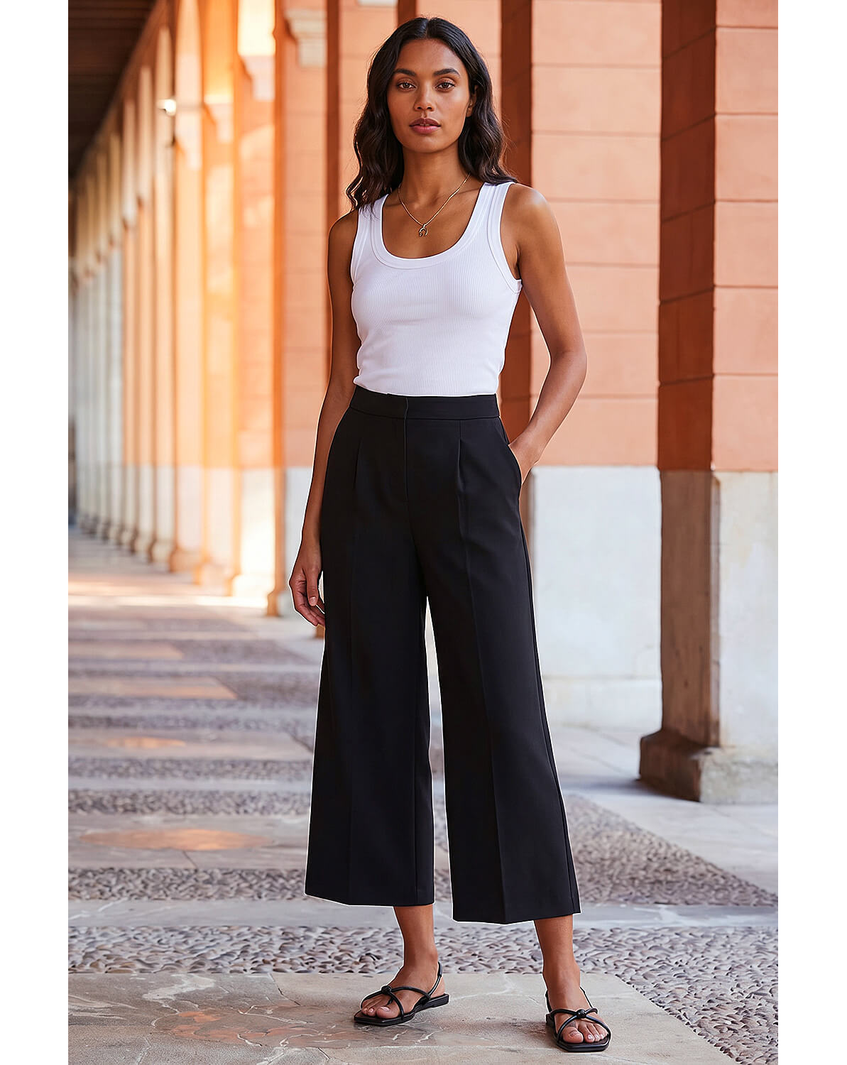 Roman Wide Leg Cropped Culottes