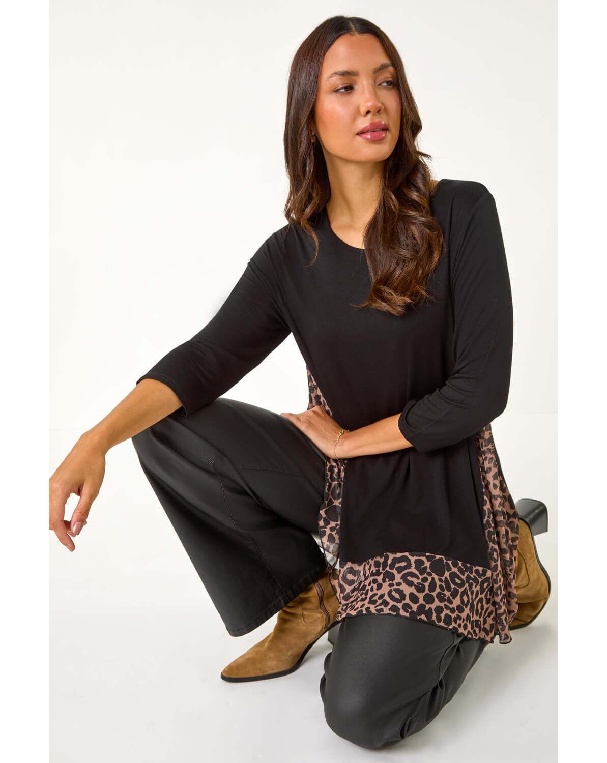 New In - Roman Animal Print Mesh Hem Tunic
