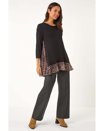 Roman Animal Print Mesh Hem Tunic