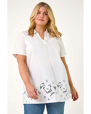 Roman Curve Floral Cut Out Woven Top