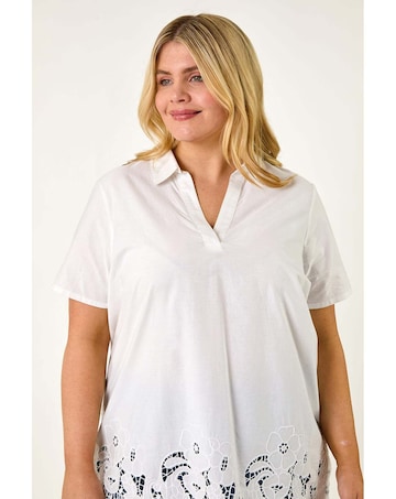 Roman Curve Floral Cut Out Woven Top