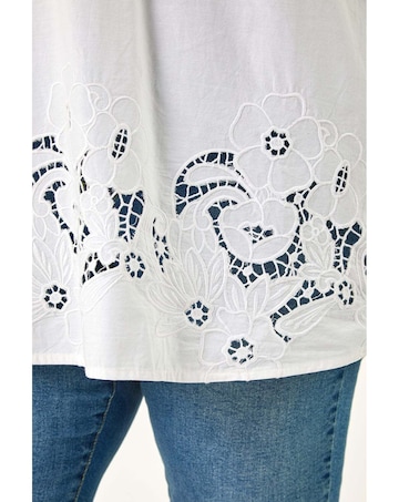 Roman Curve Floral Cut Out Woven Top