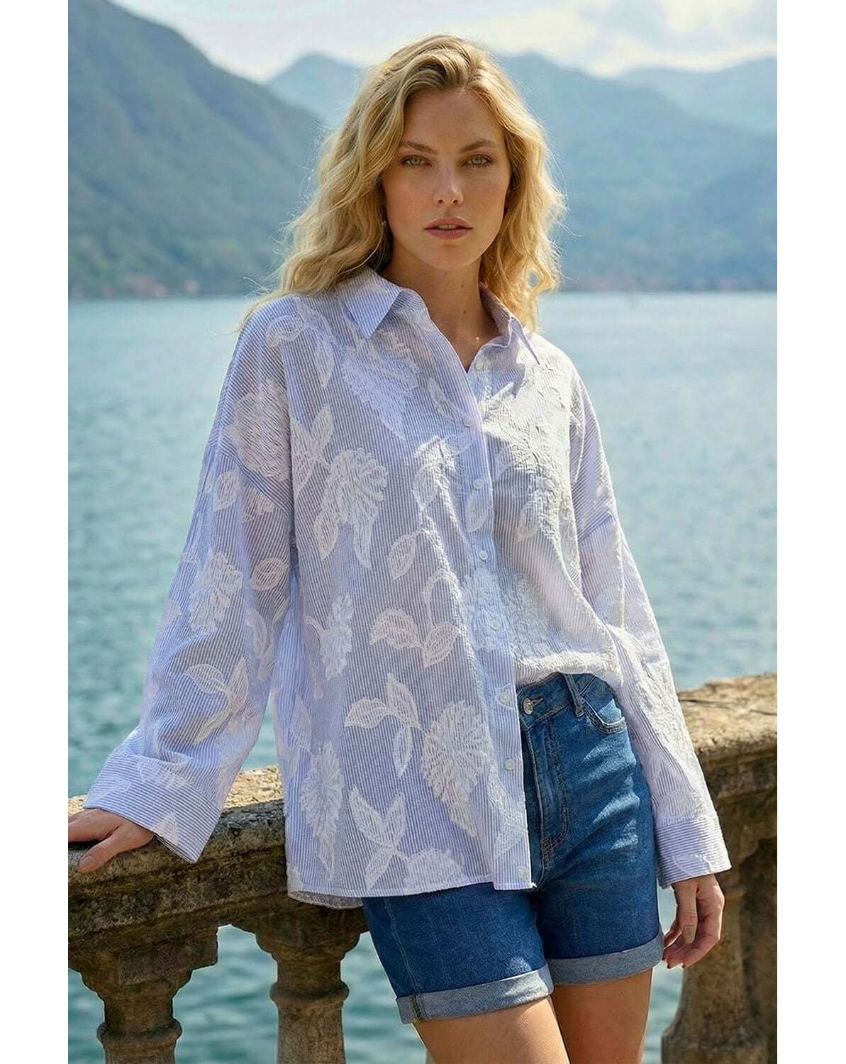 New In - Roman Floral Jacquard Buttoned Shirt