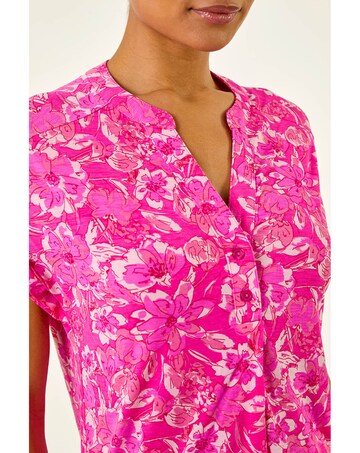 Roman Floral Print V-Neck Top