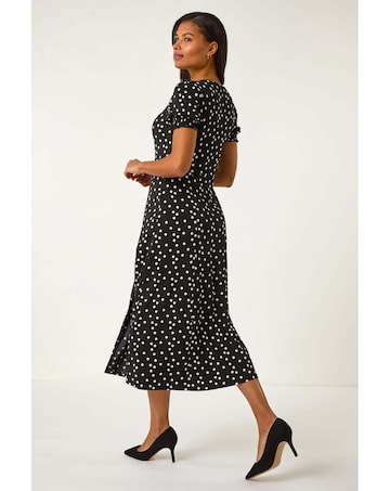 Roman Polka Dot Stretch Midi Dress
