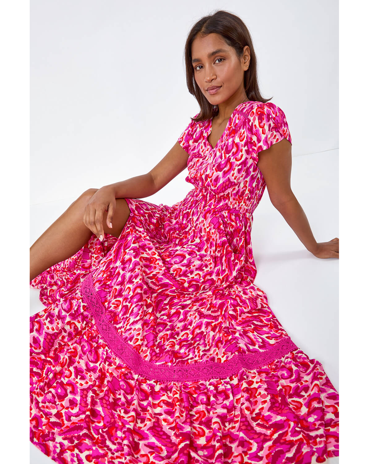 New In - Roman Abstract Shirred Waist Maxi Dress