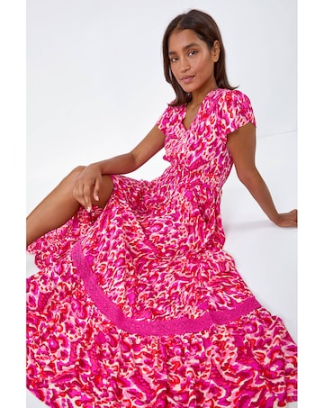 Roman Abstract Shirred Waist Maxi Dress