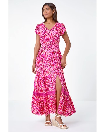 Roman Abstract Shirred Waist Maxi Dress