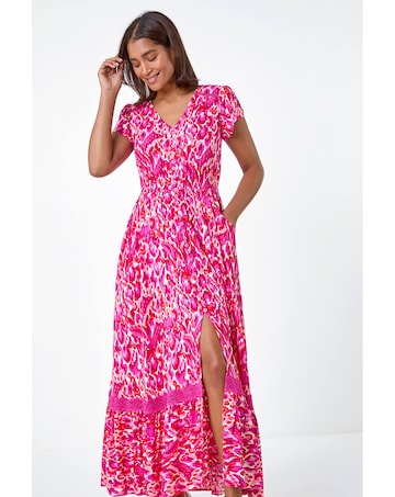 Roman Abstract Shirred Waist Maxi Dress