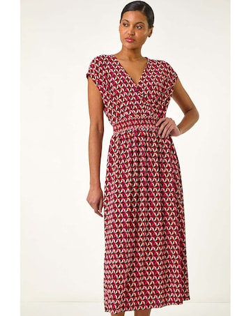 Roman Geo V-Neck Stretch Midi Dress