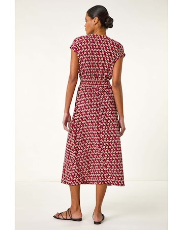 Roman Geo V-Neck Stretch Midi Dress