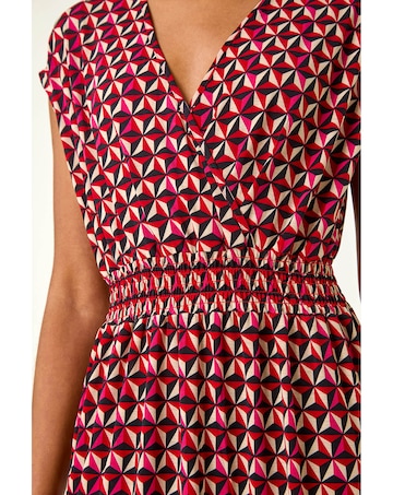 Roman Geo V-Neck Stretch Midi Dress