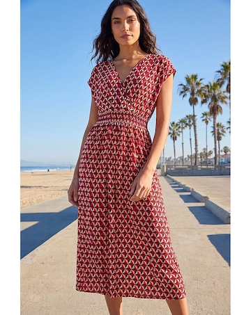 Roman Geo V-Neck Stretch Midi Dress