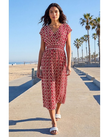 Roman Geo V-Neck Stretch Midi Dress