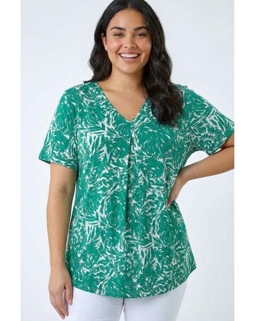 Roman Curve Abstract Print V-Neck Top