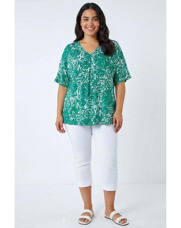 Roman Curve Abstract Print V-Neck Top