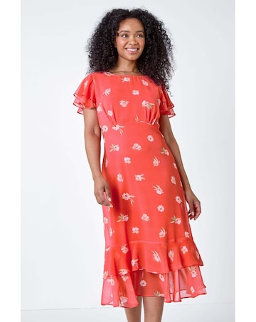 Roman Petite Floral Chiffon Midi Dress
